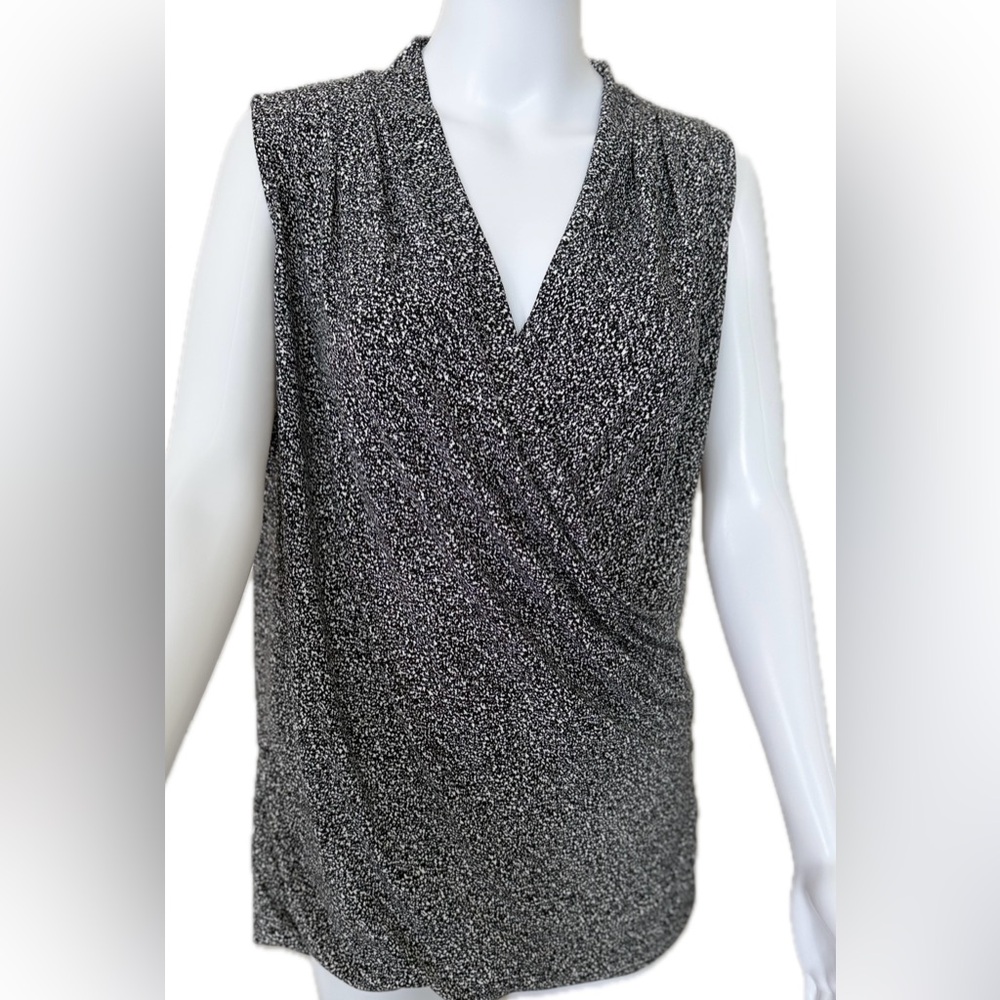 White House Black Market Black and White Drape Blouse